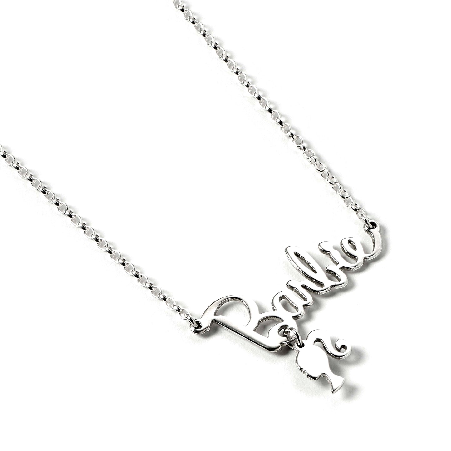 Barbie™️ Sterling Silver Necklace with Logo & Silhouette Charm