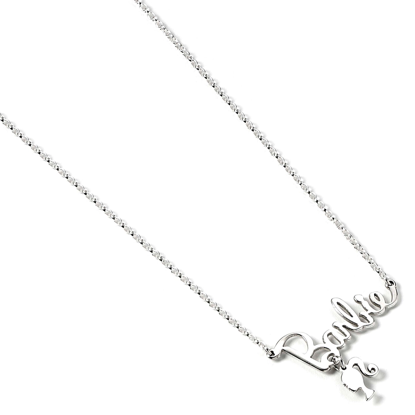 Barbie™️ Sterling Silver Necklace with Logo & Silhouette Charm