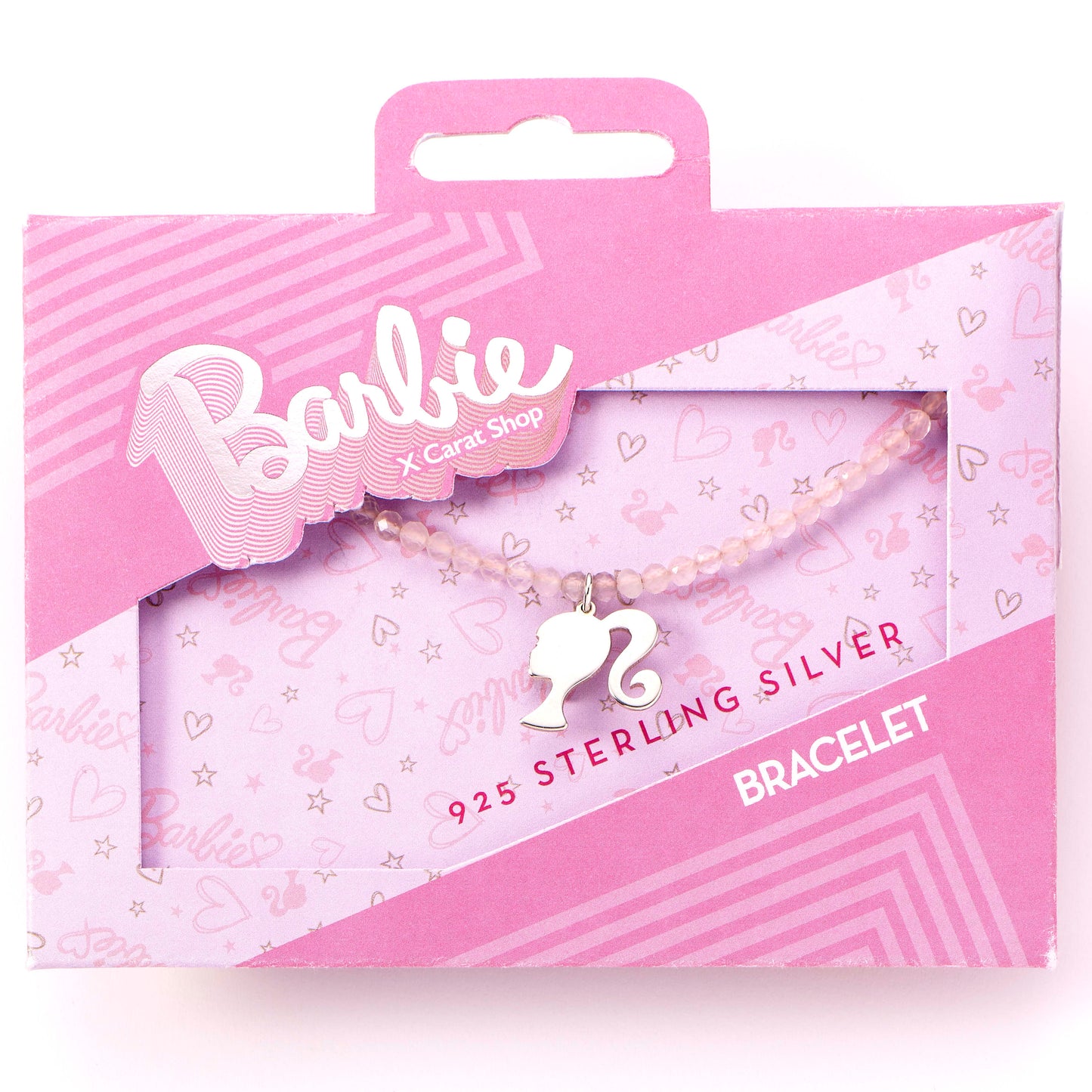 Barbie™️ Sterling Silver Silhouette Charm on a Rose Quartz Bead Necklace