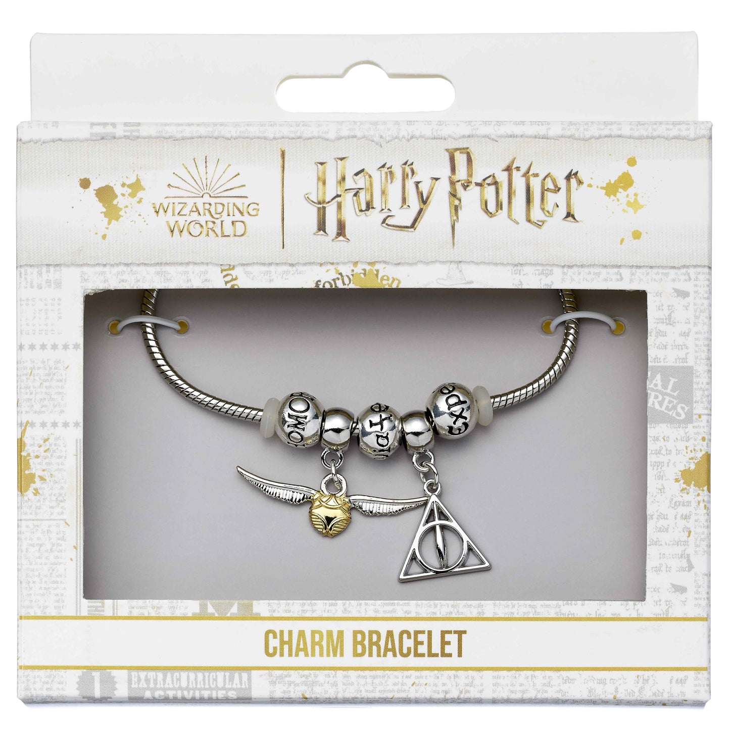 Harry Potter  Charm Bracelet Set - Deathly Hallows, Golden Snitch, 3 Spell Beads - Silver - Medium - 19cm