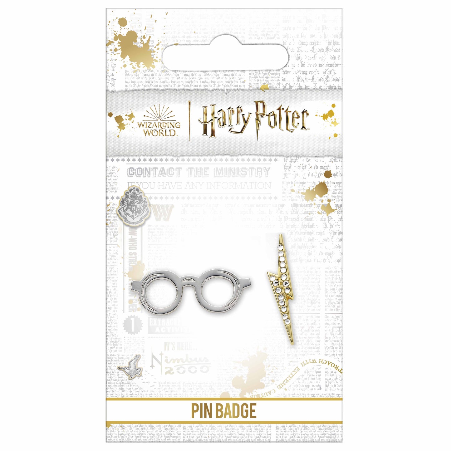 Harry Potter Glasses and Lightning Bolt Pin Badge - Silver