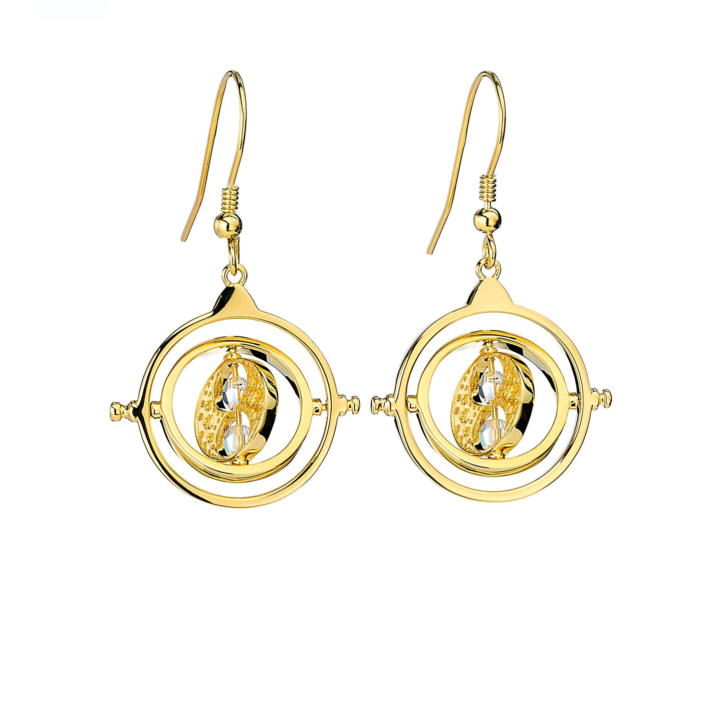 Harry Potter Time Turner Drop Earring Embellished with Crystals - Gold Plated Sterling Silver