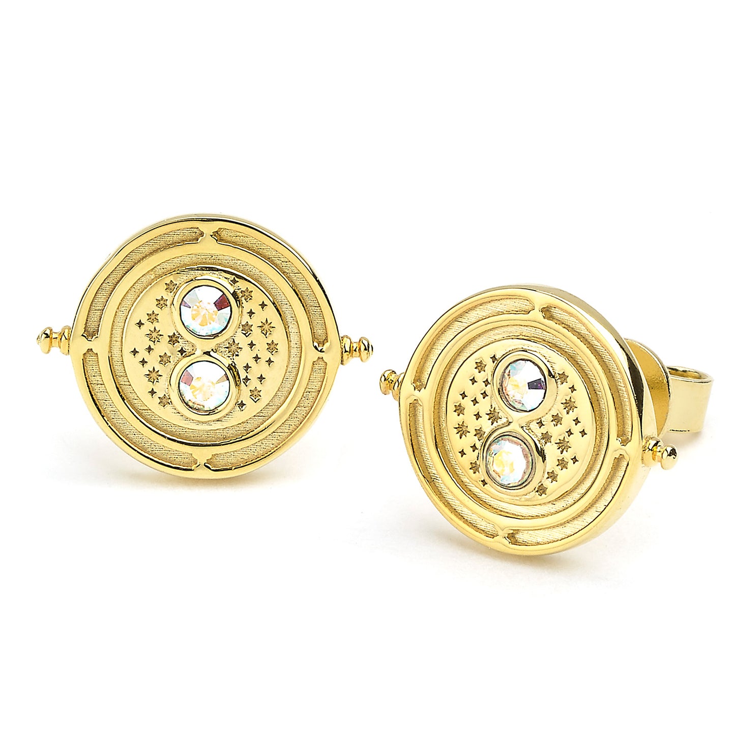 Harry Potter Time Turner Stud Earring Embellished with Crystals - Gold Plated Sterling Silver