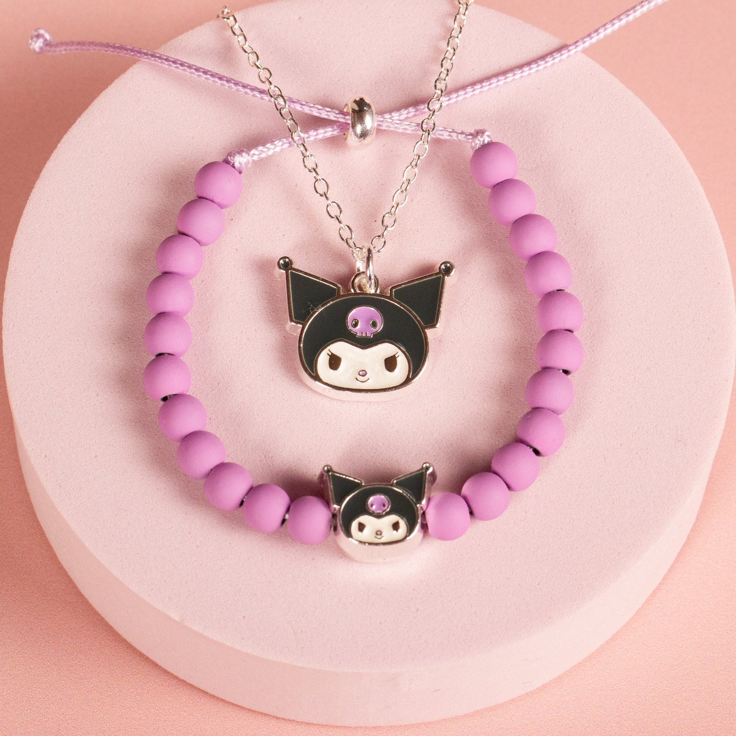 Hello Kitty Purple Beaded Bracelet with Kuromi Charm
