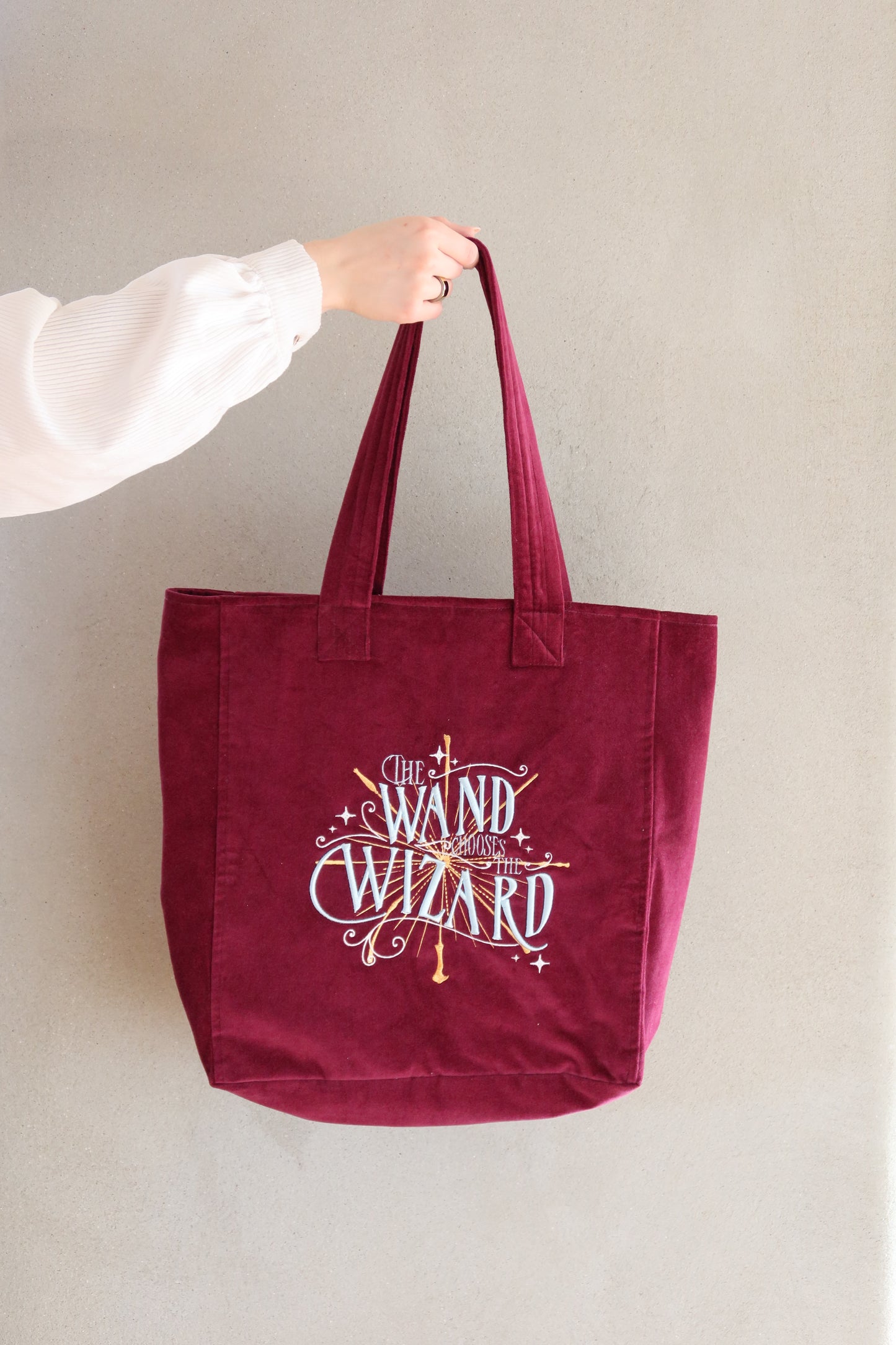 Harry Potter Embroidered Velvet Wand Chooses The Wizard Tote Bag