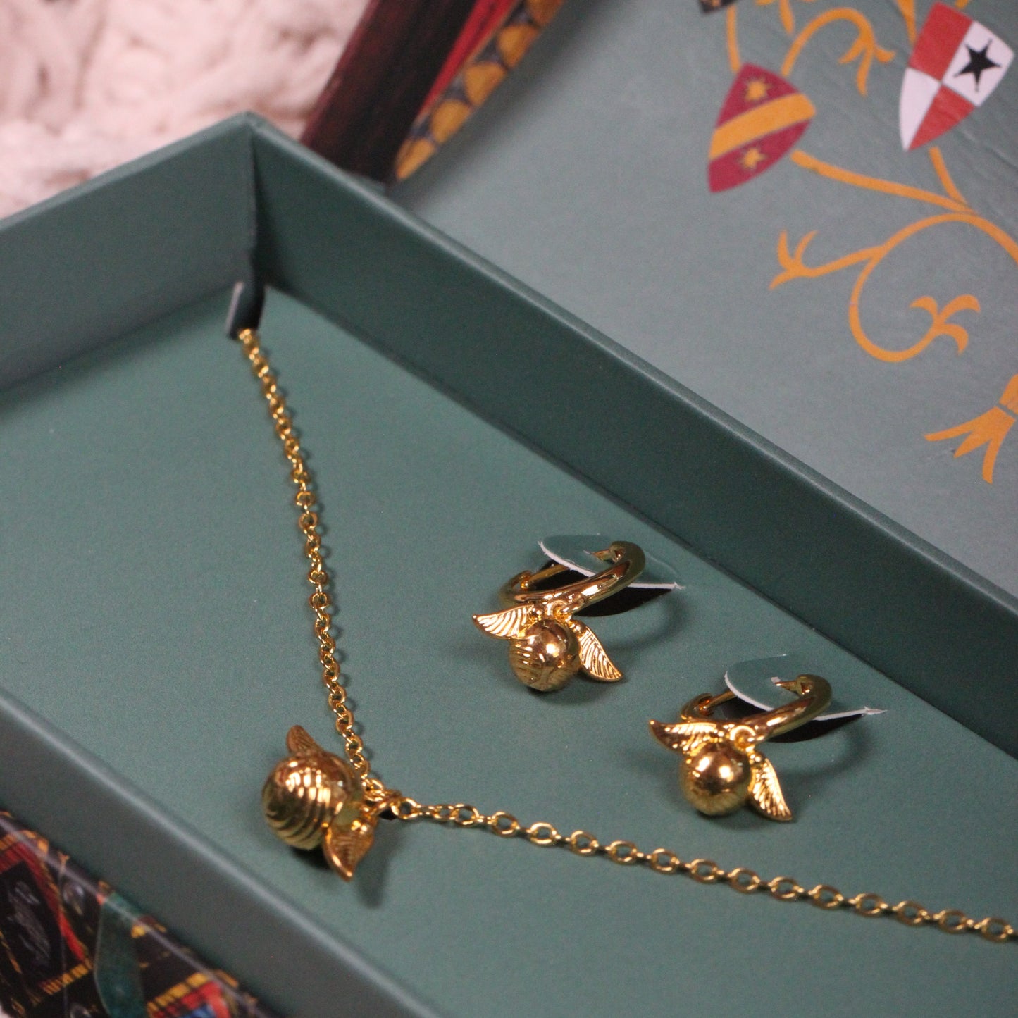 Harry Potter Quidditch Gift Box with cute Golden Snitch Necklace & Earrings