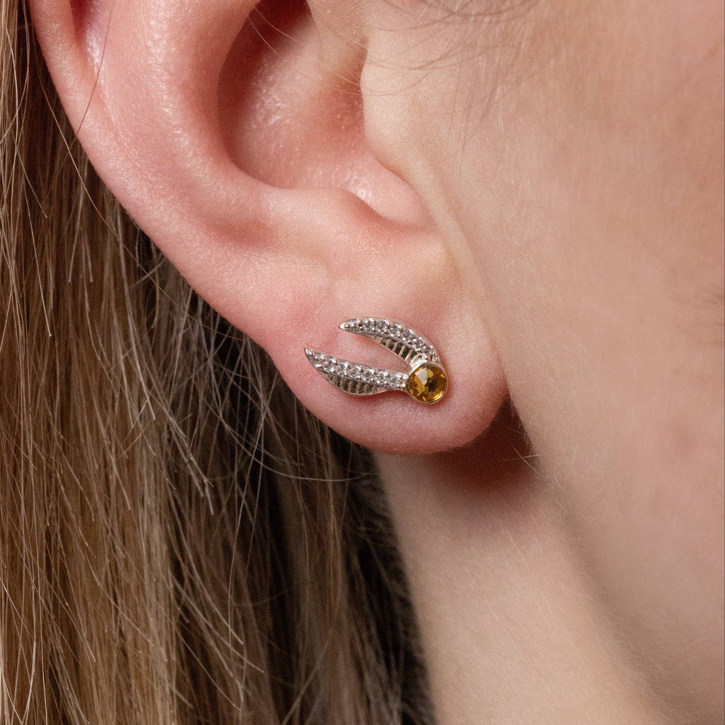 Harry Potter Sterling Silver Golden Snitch Stud Earrings with crystals