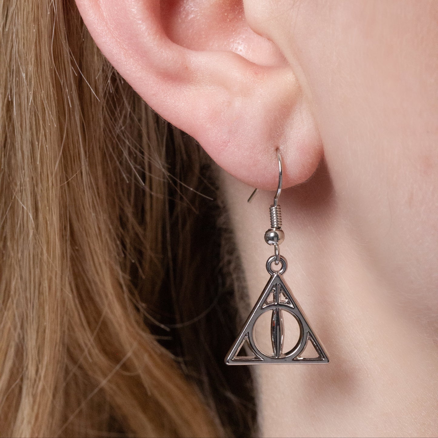 Harry Potter Deathly Hallows Drop Earrings - Silver