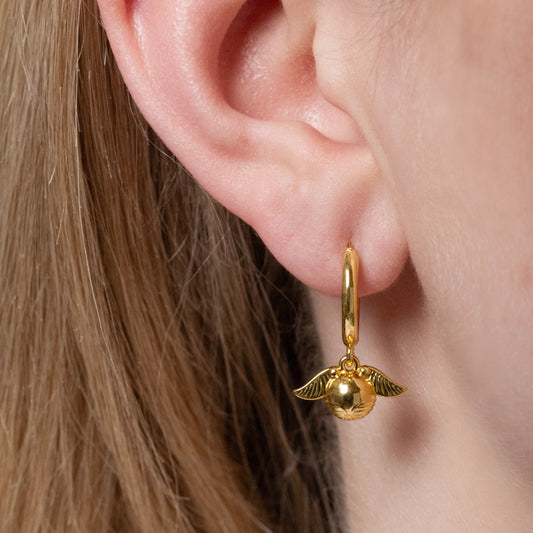 Harry Potter Golden Snitch Gold Tone Huggy Earrings - Gold