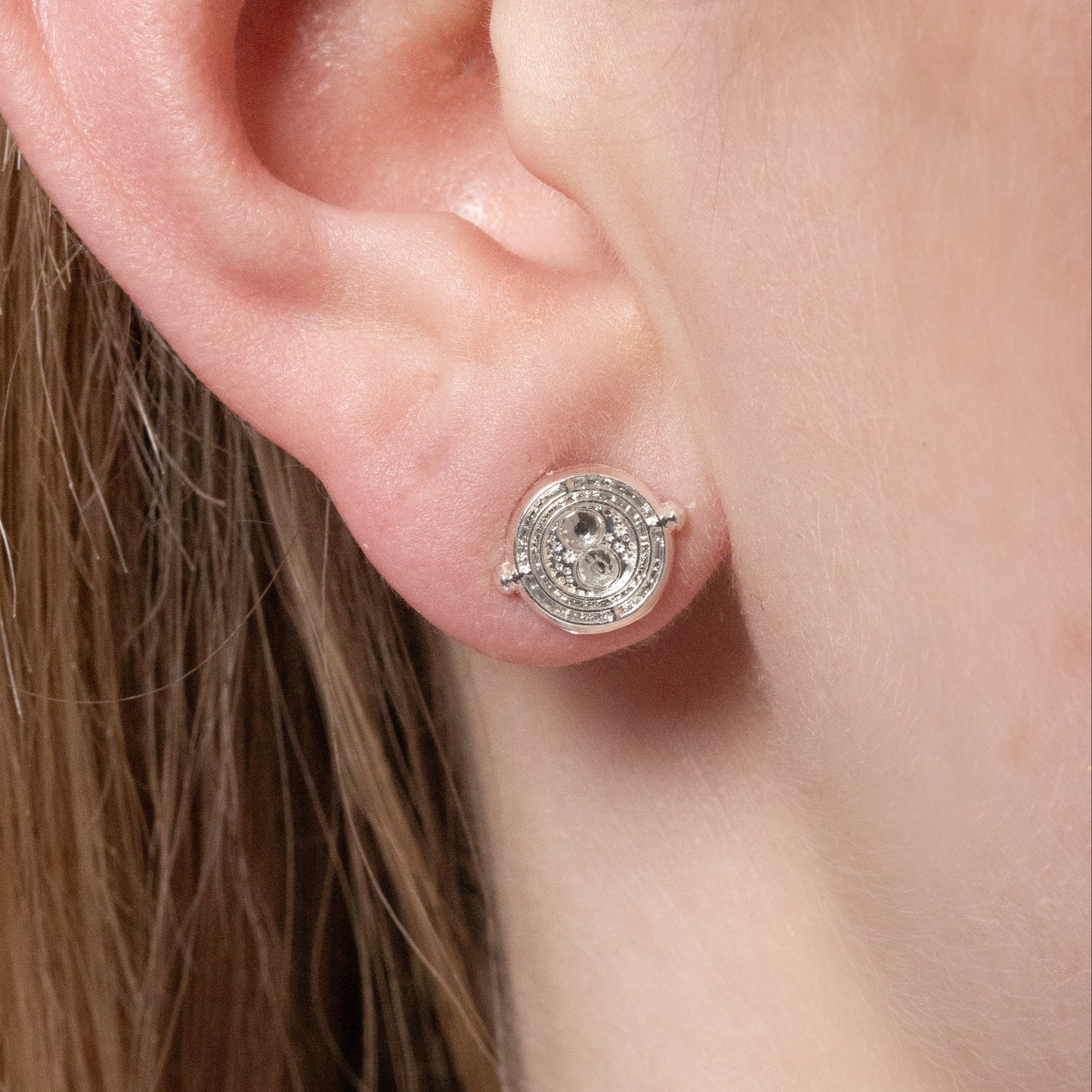 Harry Potter Time Turner Silver Plated Stud Earrings - Silver