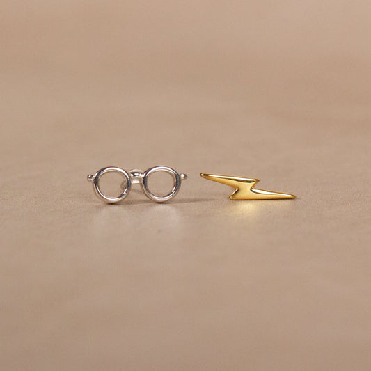 Harry Potter Lightning Bolt Scar and Glasses Stud Earrings - Sterling Silver