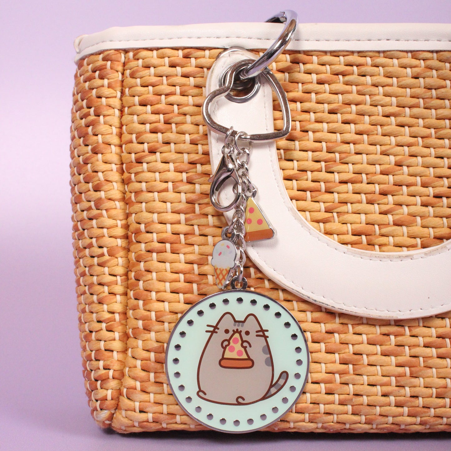 Pusheen the Cat Pizza Keyring with Mini Charms - Silver