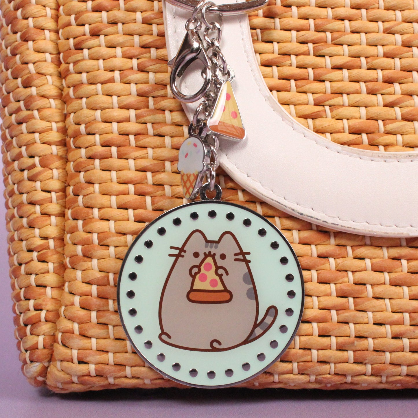 Pusheen the Cat Pizza Keyring with Mini Charms - Silver