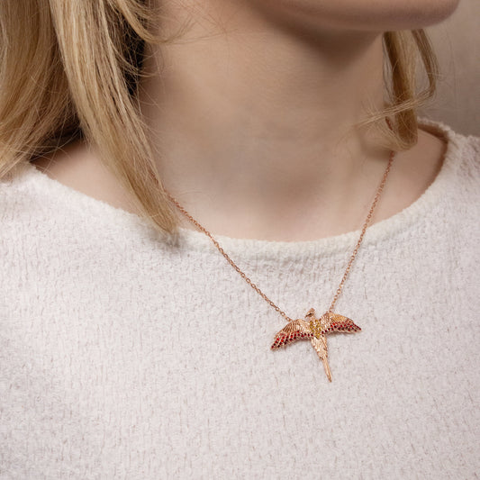 Harry Potter Fawkes Necklace Embellished with Crystals - Rose Gold Plated Sterling Silver