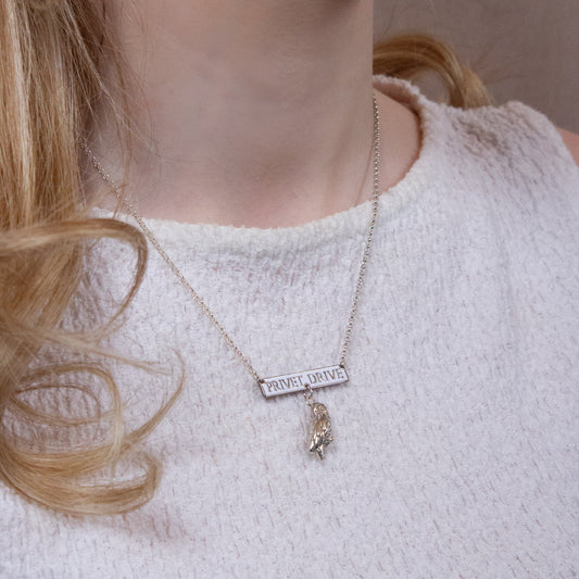 Harry Potter Privet Drive Sign with Hedwig the Owl Charm Necklace - Sterling Silver