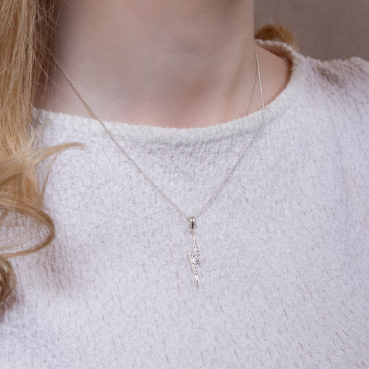 Harry Potter Lightning Bolt Scar Necklace Embellished with Crystals - Sterling Silver