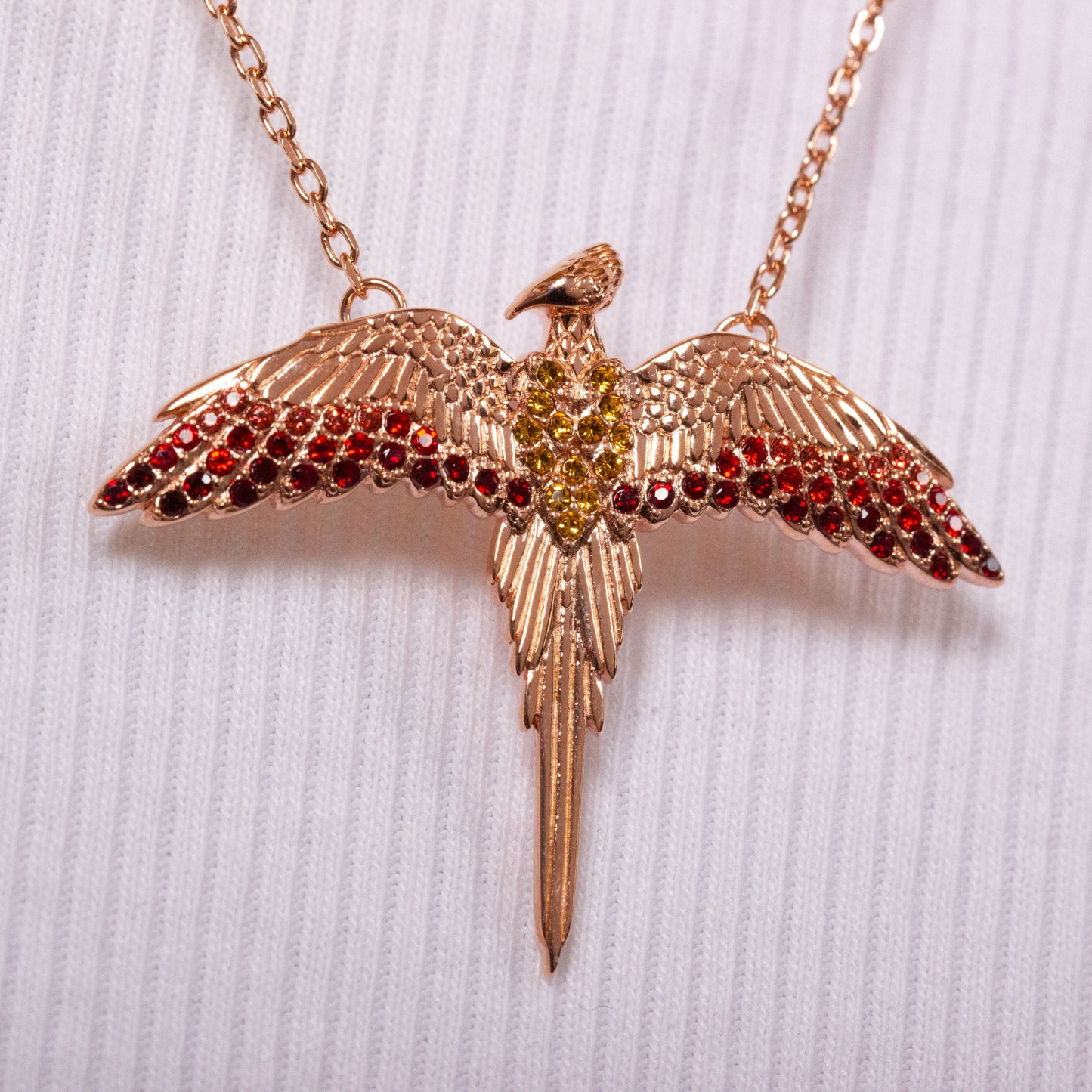 Harry Potter Fawkes Necklace Embellished with Crystals - Rose Gold Plated Sterling Silver