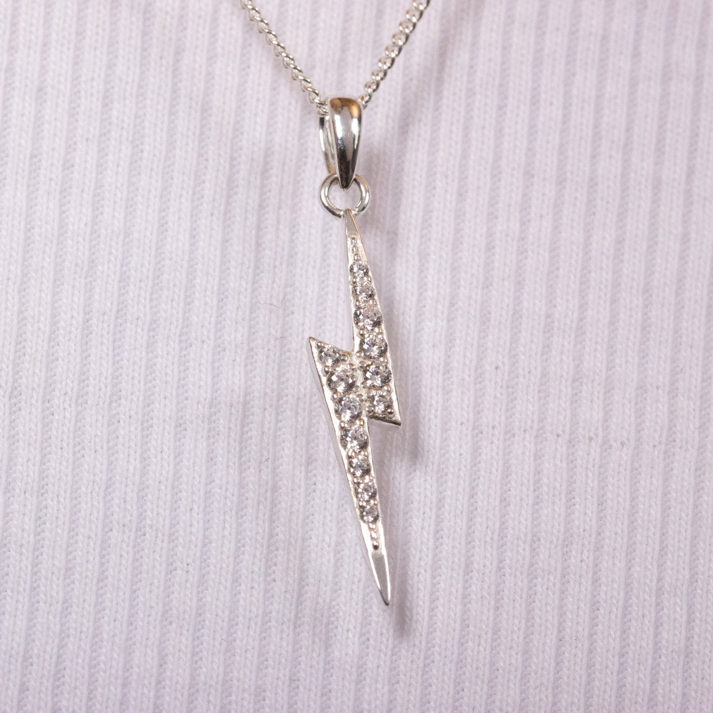Harry Potter Lightning Bolt Scar Necklace Embellished with Crystals - Sterling Silver