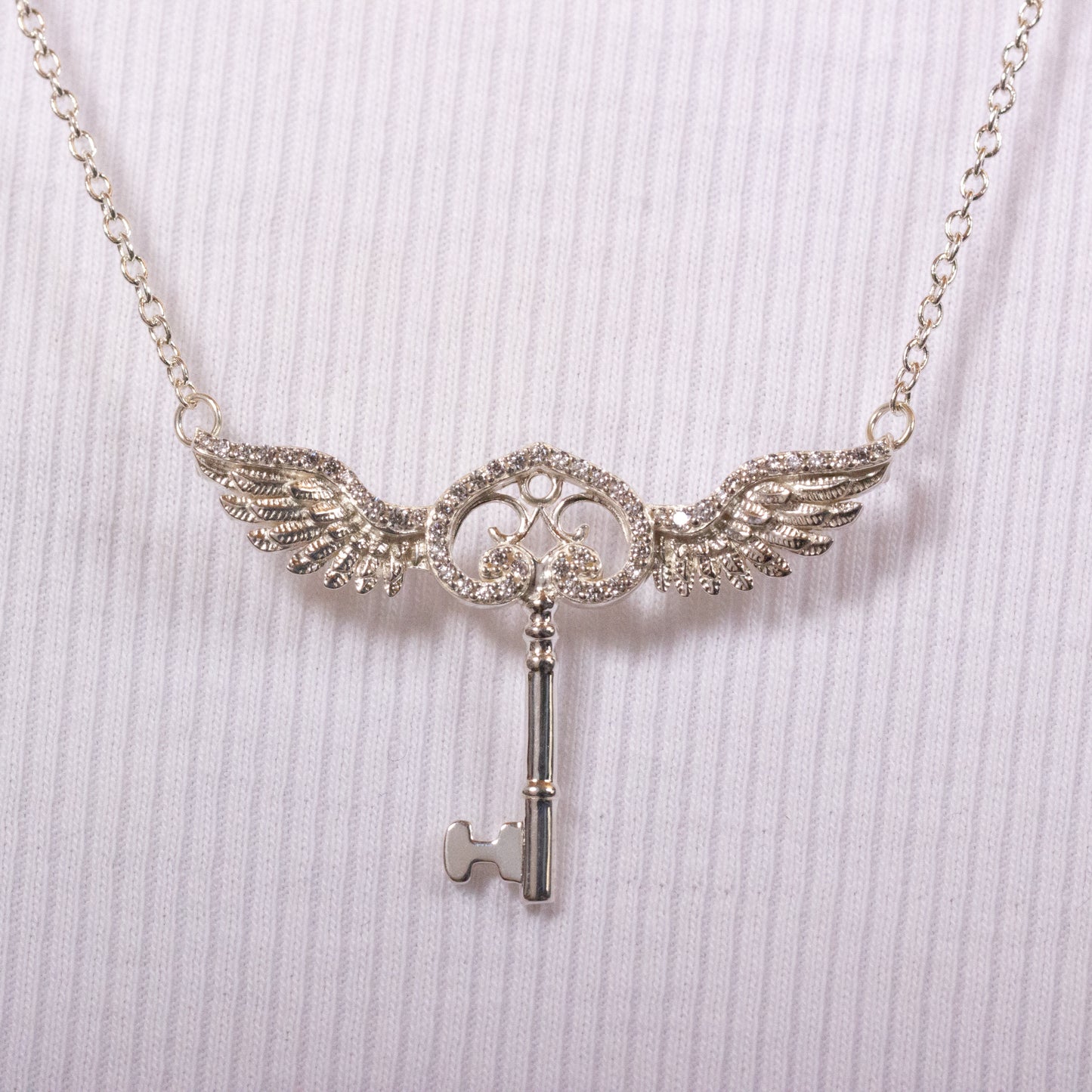 Harry Potter Flying Key Necklace Embellished with Crystals - Sterling Silver