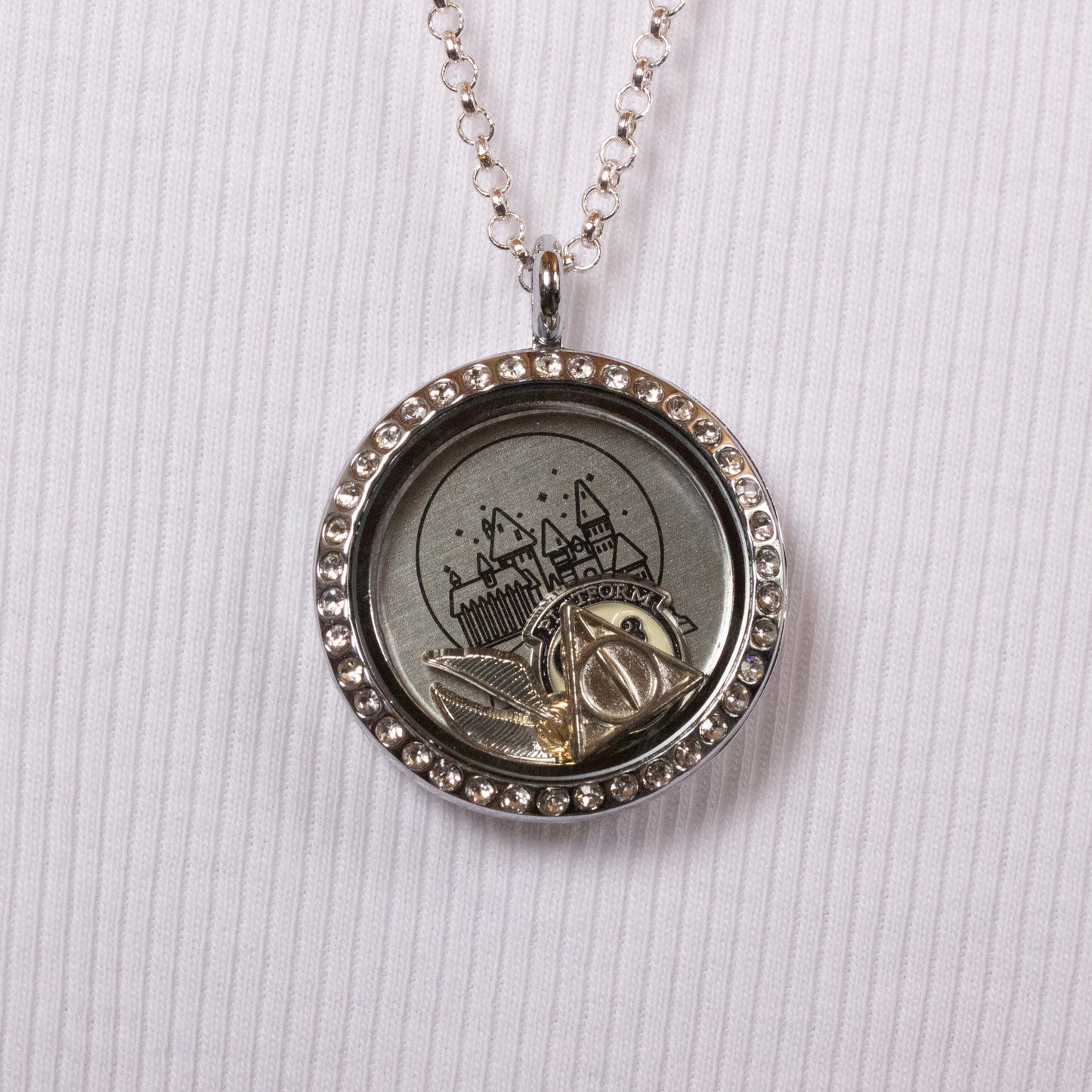 Harry Potter  Floating Charm Locket Necklace with 3 charms - Silver