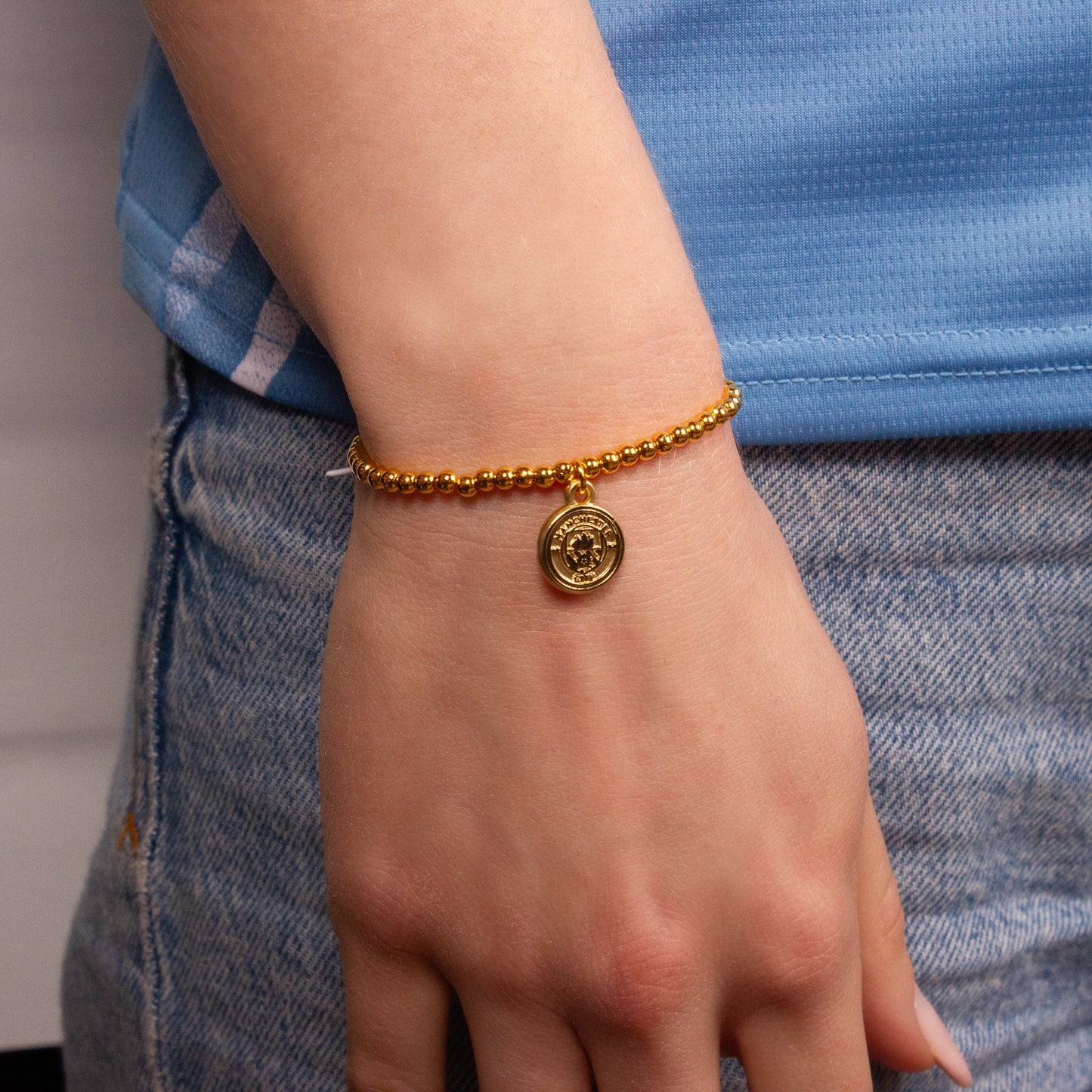 Manchester City Football Club Ballbead Bracelet with Crest Charm