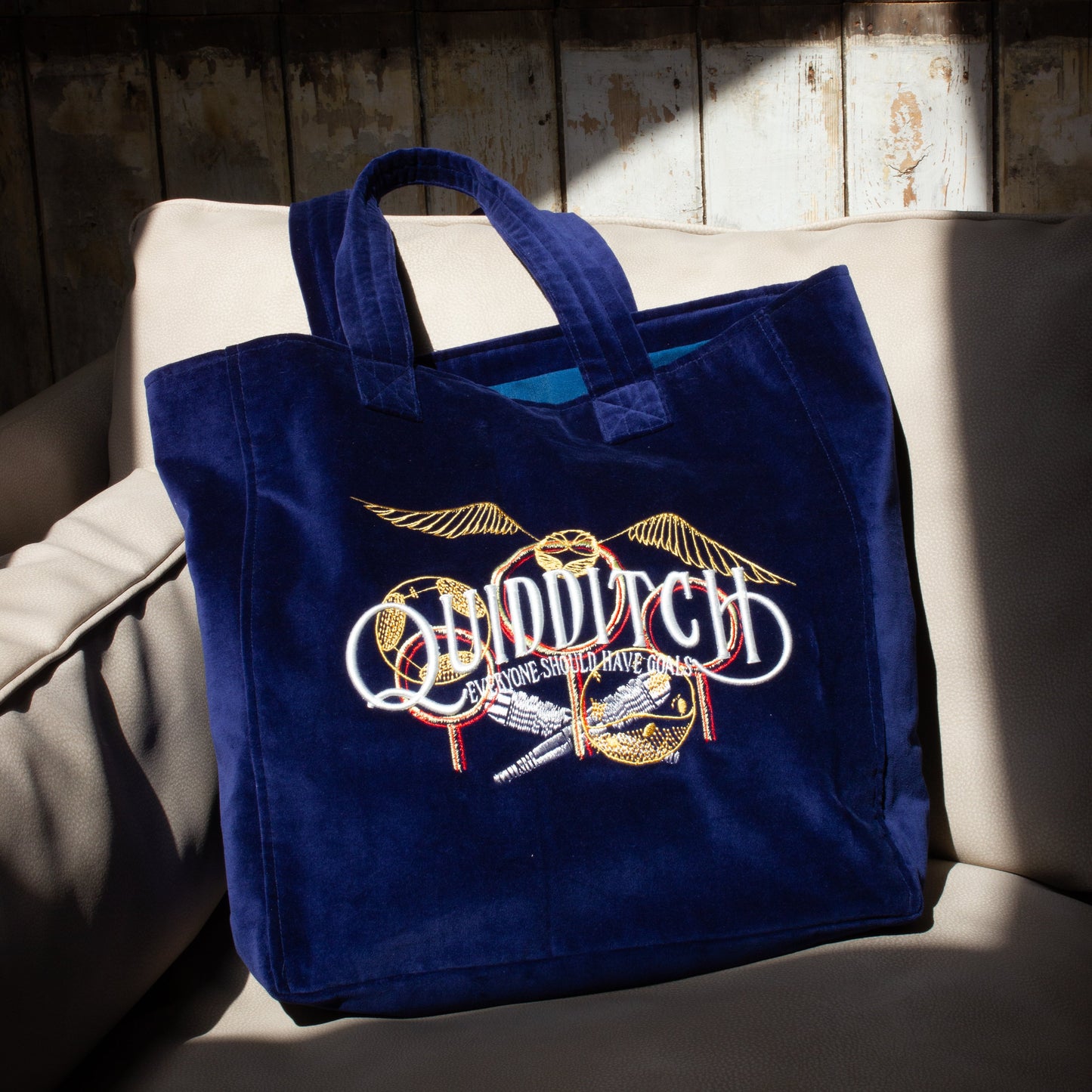 Harry Potter Embroidered Velvet Quidditch Tote Bag