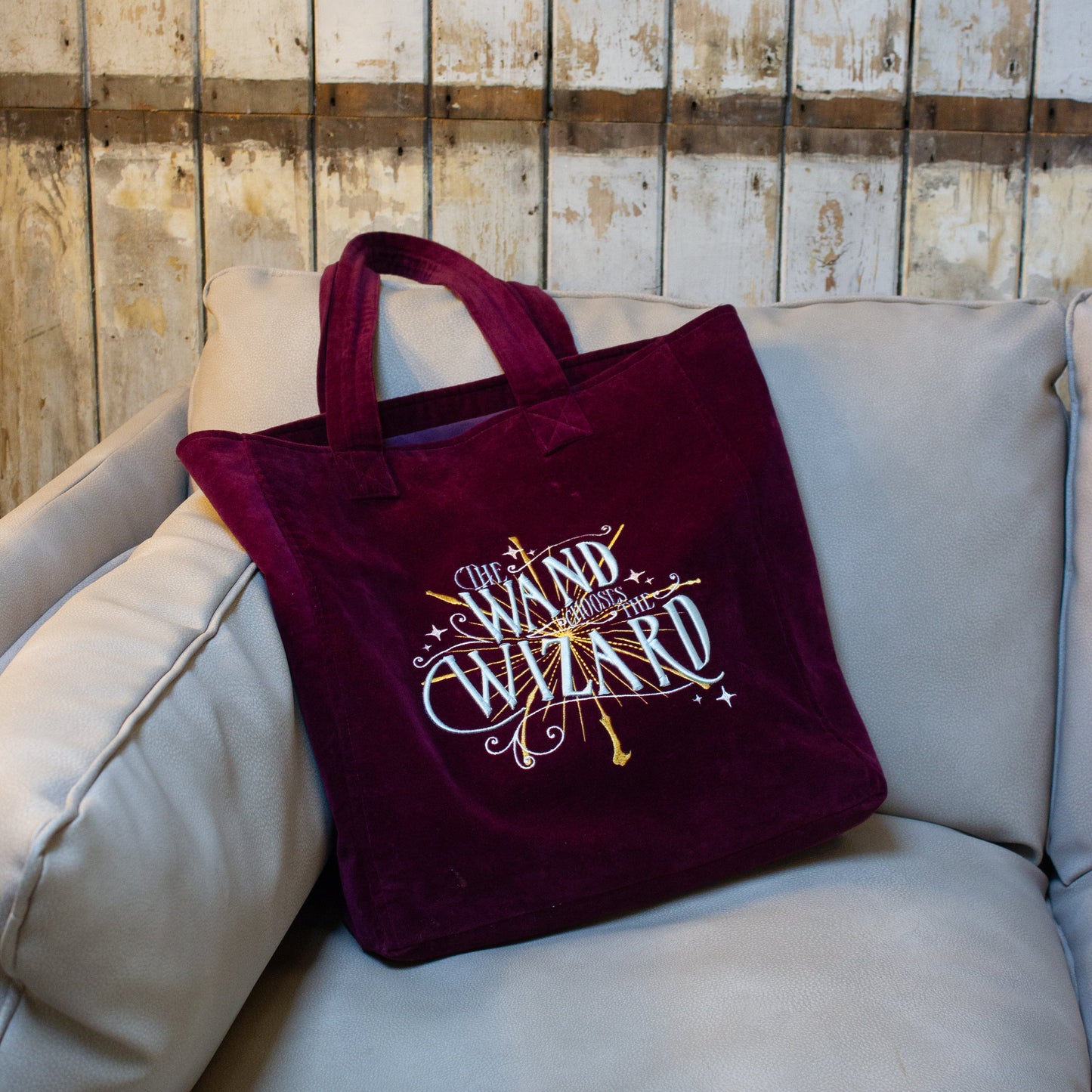 Harry Potter Embroidered Velvet Wand Chooses The Wizard Tote Bag