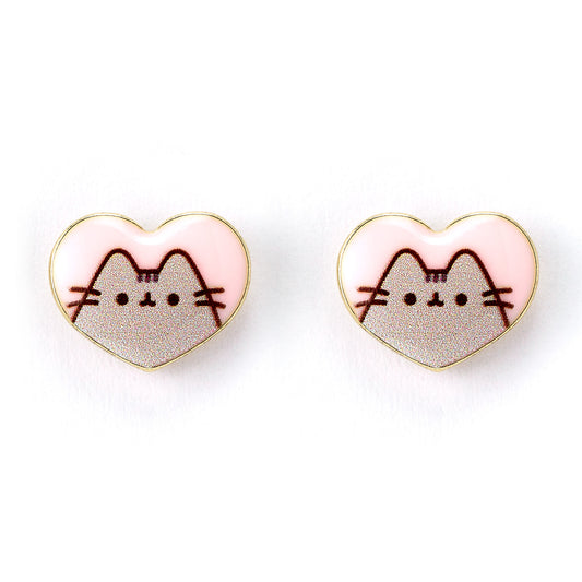 Pusheen the Cat Heart Shaped Stud Earrings - Gold