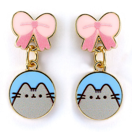 Pusheen the Cat Pink Bow Drop Earrings