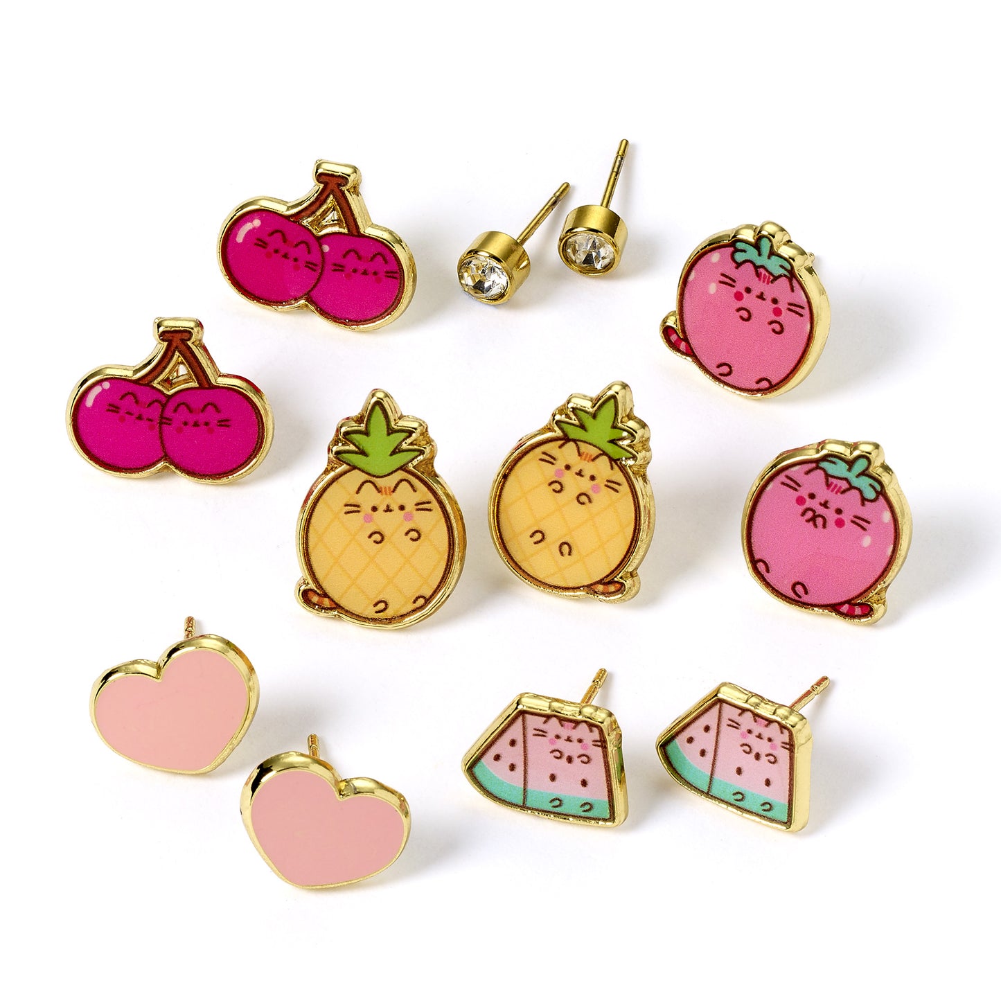 Pusheen The Cat Fruits Themed Stud Earring Set - Multicoloured