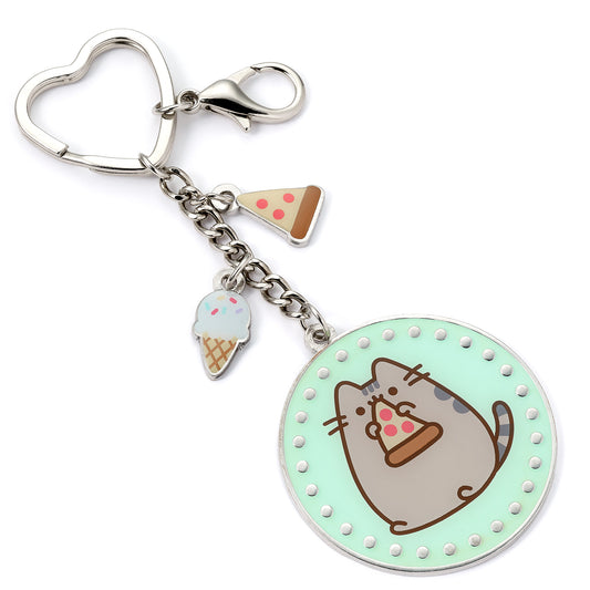 Pusheen the Cat Pizza Keyring with Mini Charms - Silver
