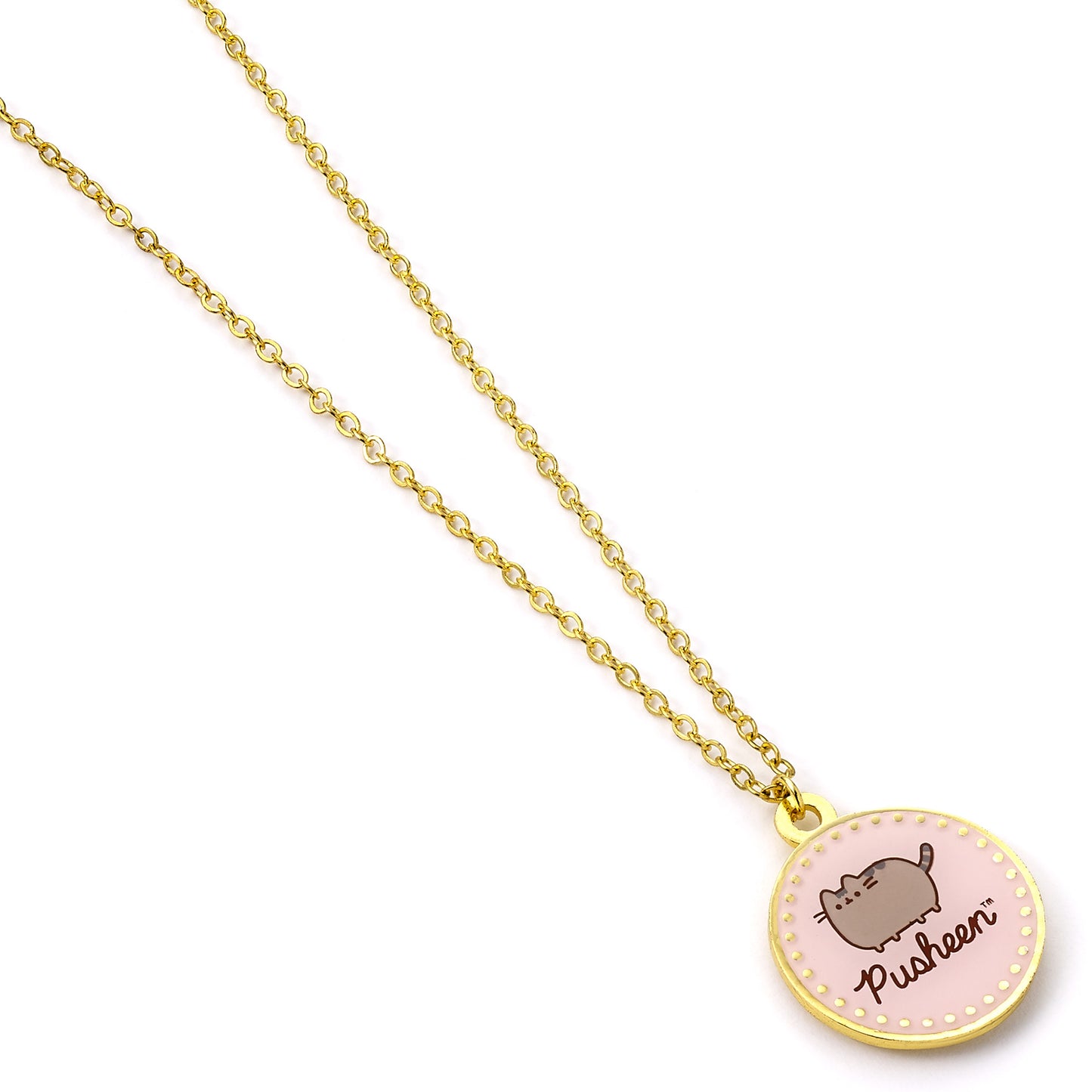 Pusheen the Cat Pink Enamel Disc Necklace - Gold