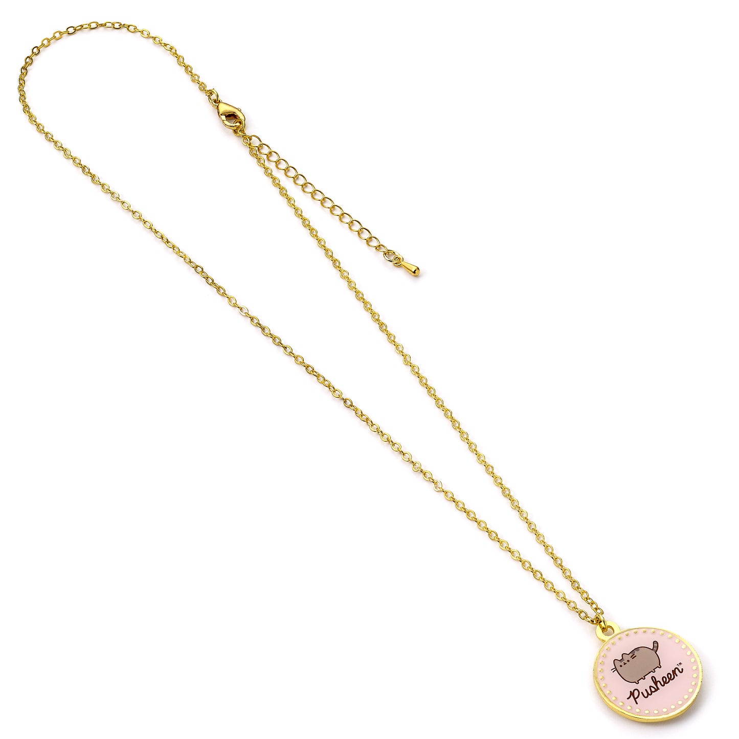 Pusheen the Cat Pink Enamel Disc Necklace - Gold