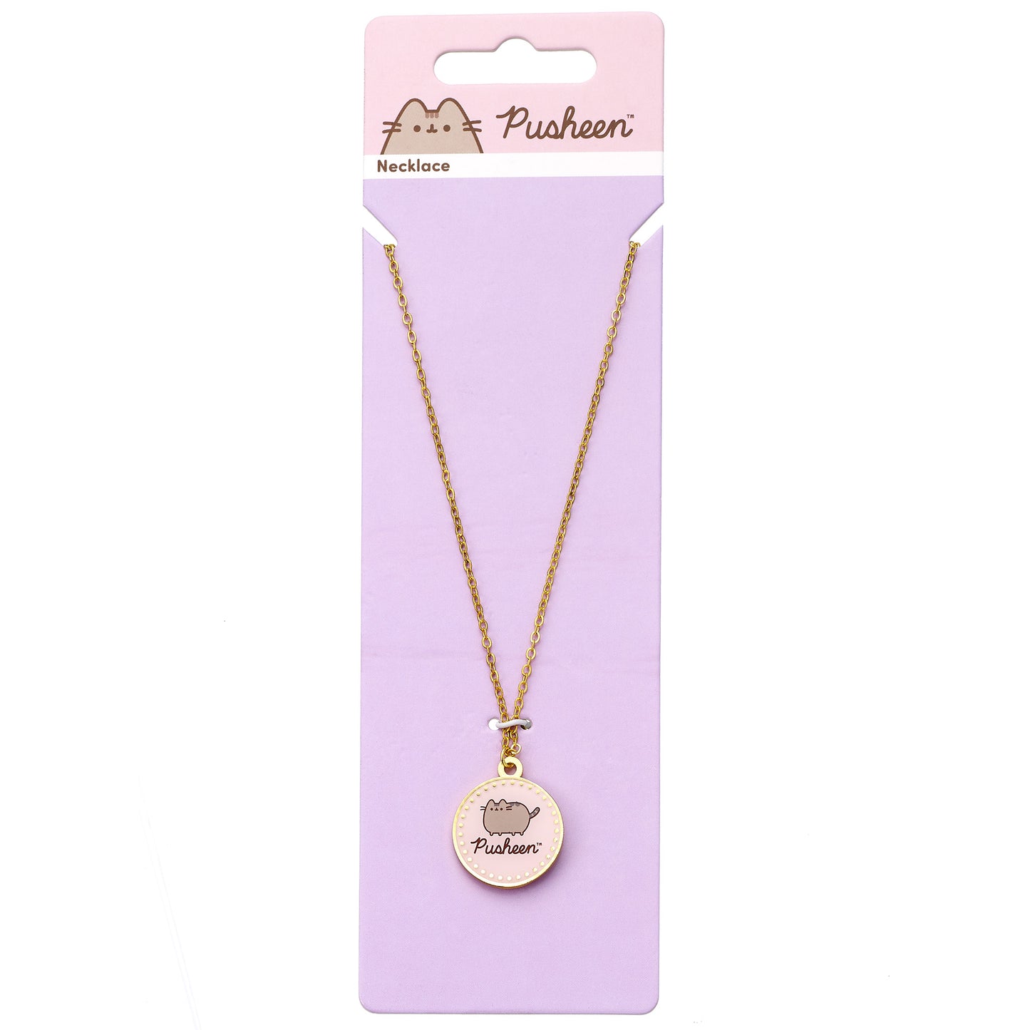 Pusheen the Cat Pink Enamel Disc Necklace - Gold