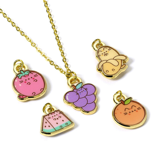 Pusheen The Cat Multi Charm Fruits Themed Necklace Set - Multicoloured