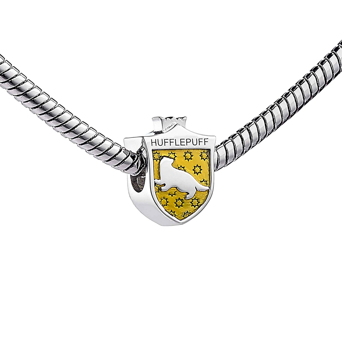 Harry Potter Sterling Silver Hufflepuff House Shield Spacer Bead - Sterling Silver
