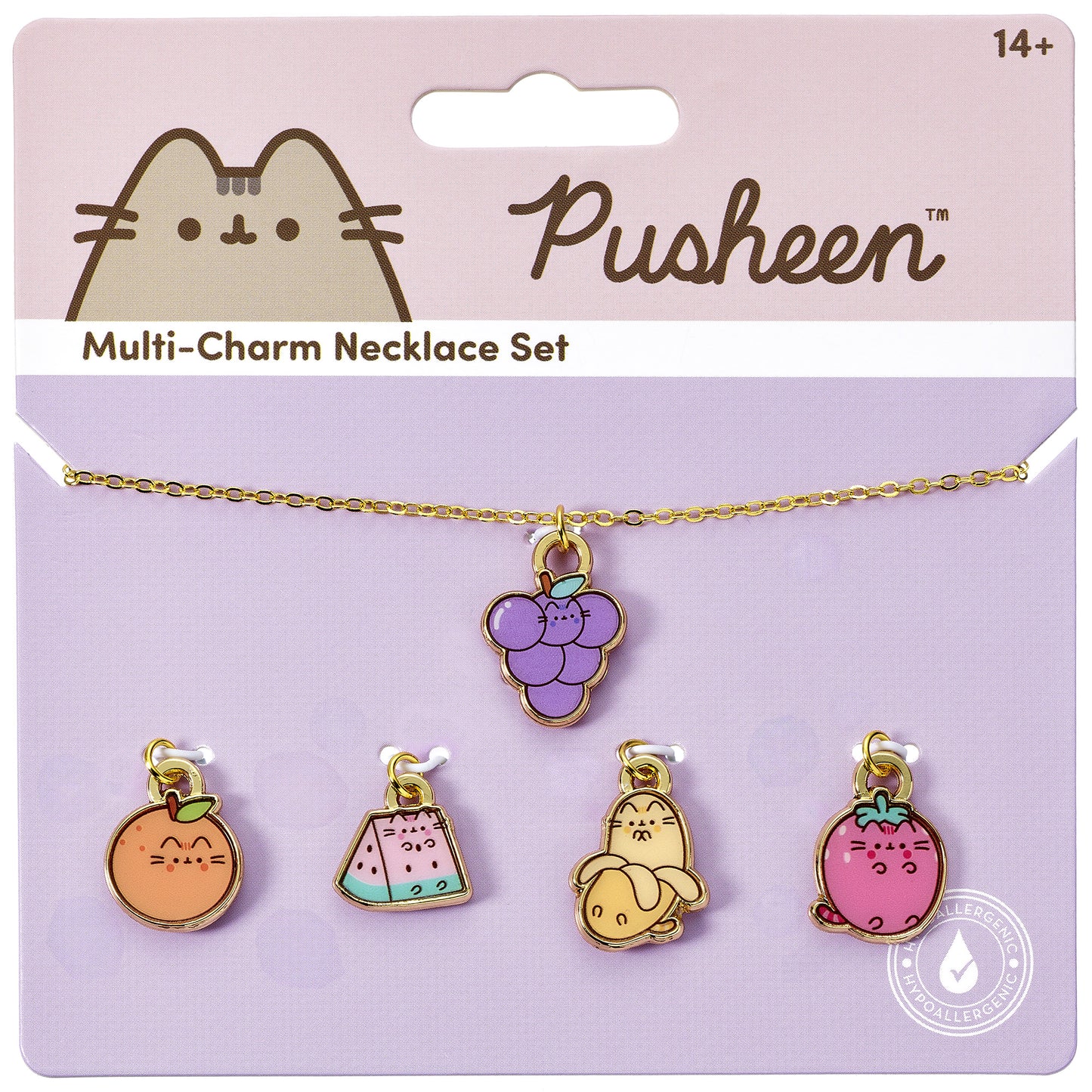 Pusheen The Cat Multi Charm Fruits Themed Necklace Set - Multicoloured