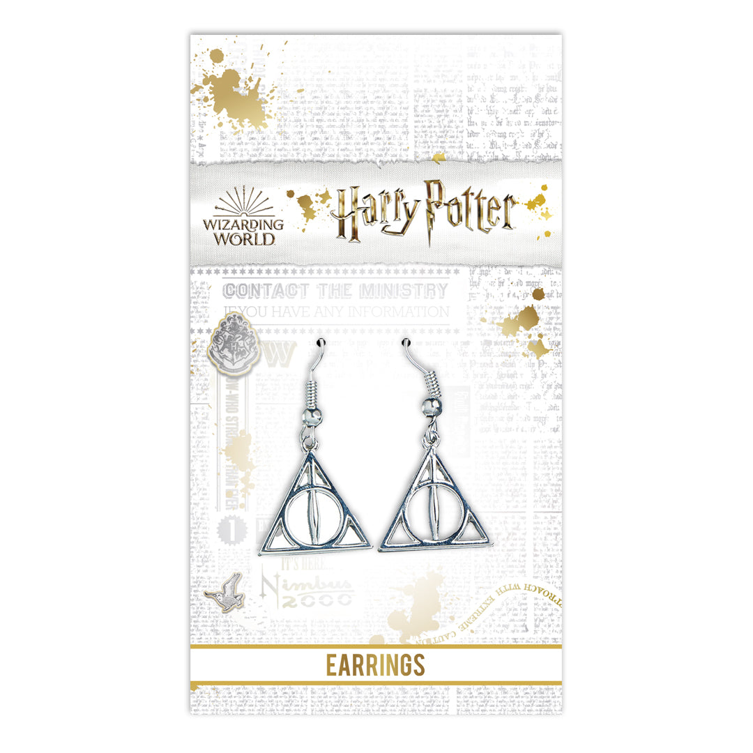 Harry Potter Deathly Hallows Drop Earrings - Silver