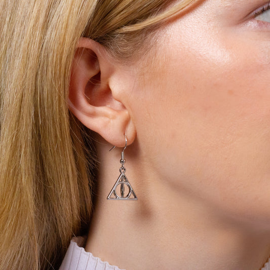 Harry Potter Deathly Hallows Drop Earrings - Silver