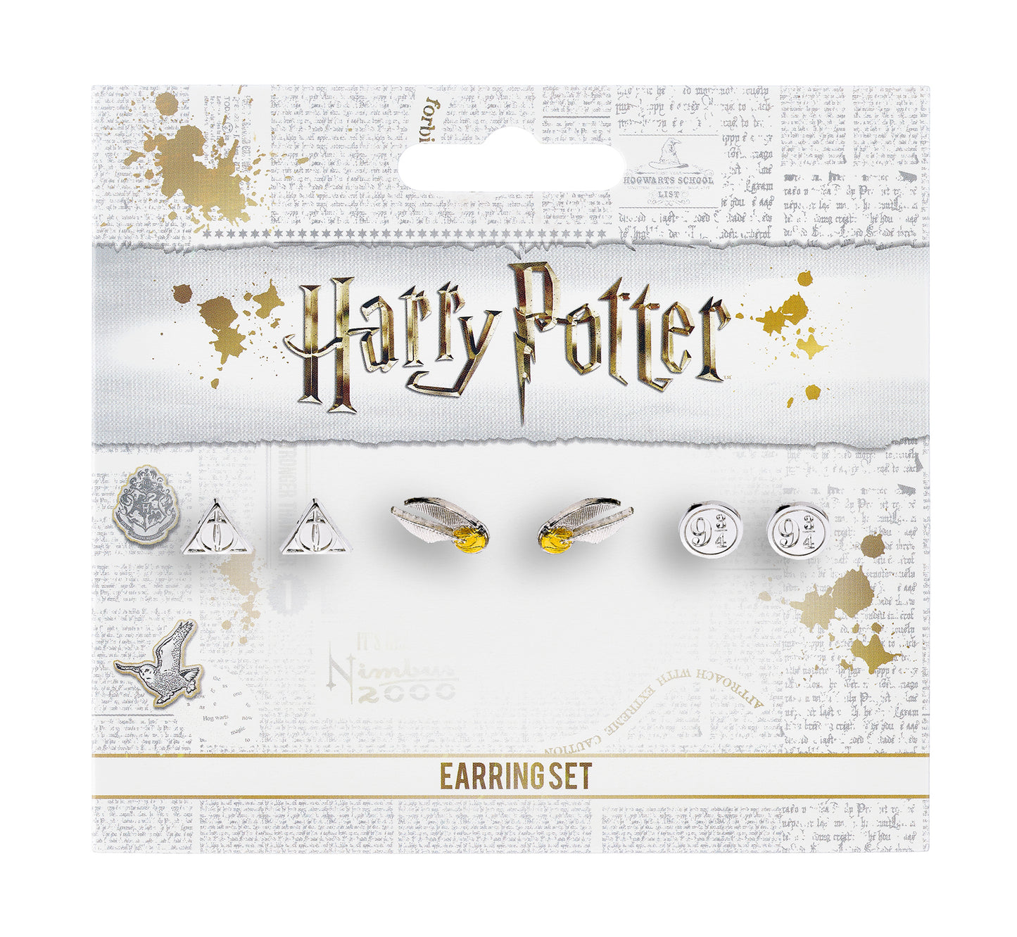 Ensemble de boucles d'oreilles Harry Potter - Reliques de la mort, Vif d'or, Plate-forme 9 3/4 - Argent