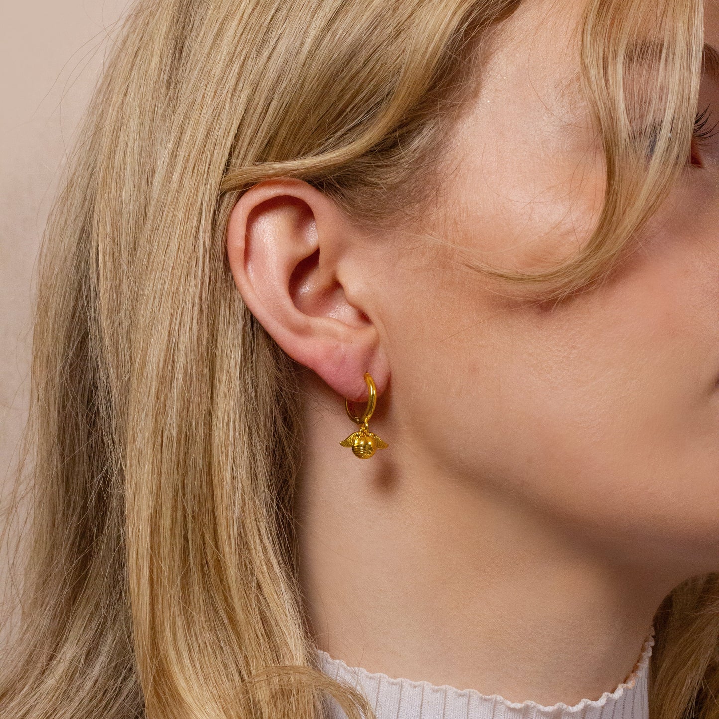 Harry Potter Golden Snitch Gold Tone Huggy Earrings - Gold