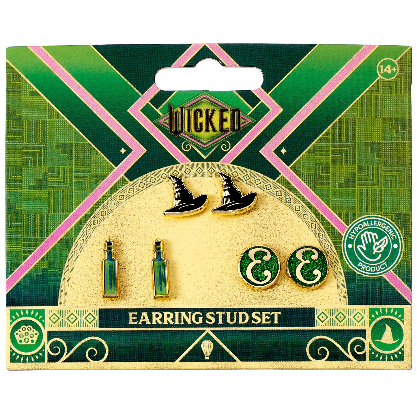 Wicked Hat, Potion and E Logo Stud Earring Set