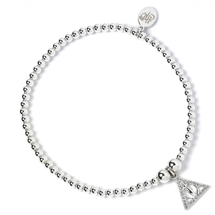 Harry Potter Ball Bead Bracelet with Deathly Hallow Charm Embellished with Crystals - Sterling Silver