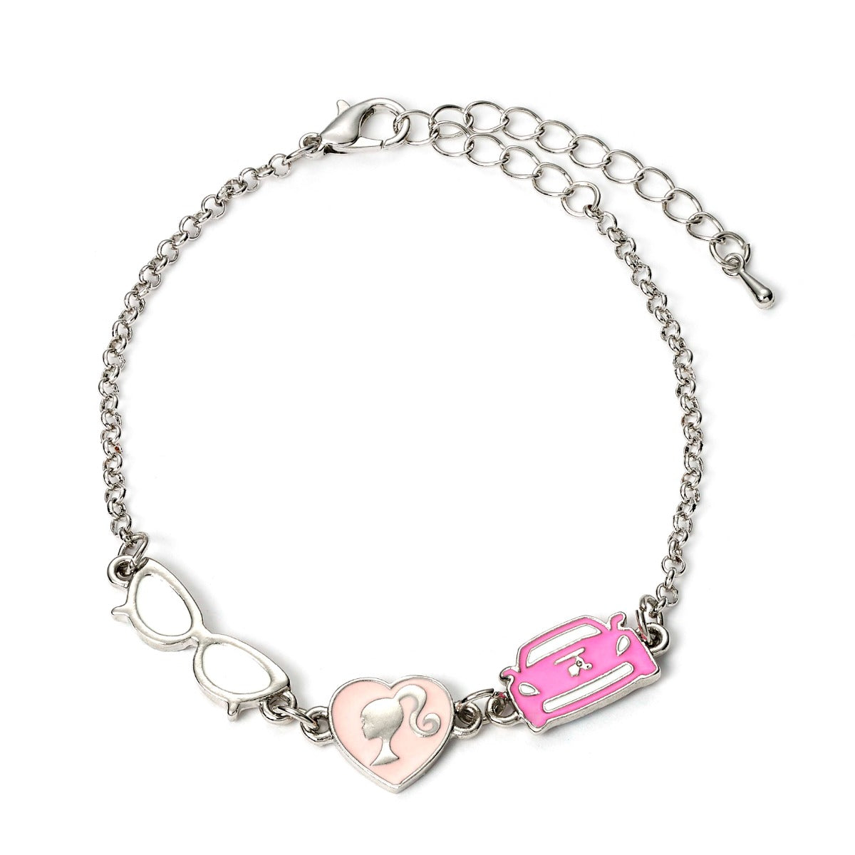 Barbie Charm Bracelet with three classic Charms - Silhouette, Glasses and Corvette