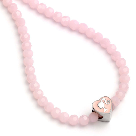 Barbie Pink Beaded Necklace with Heart Shaped Silhouette Charm
