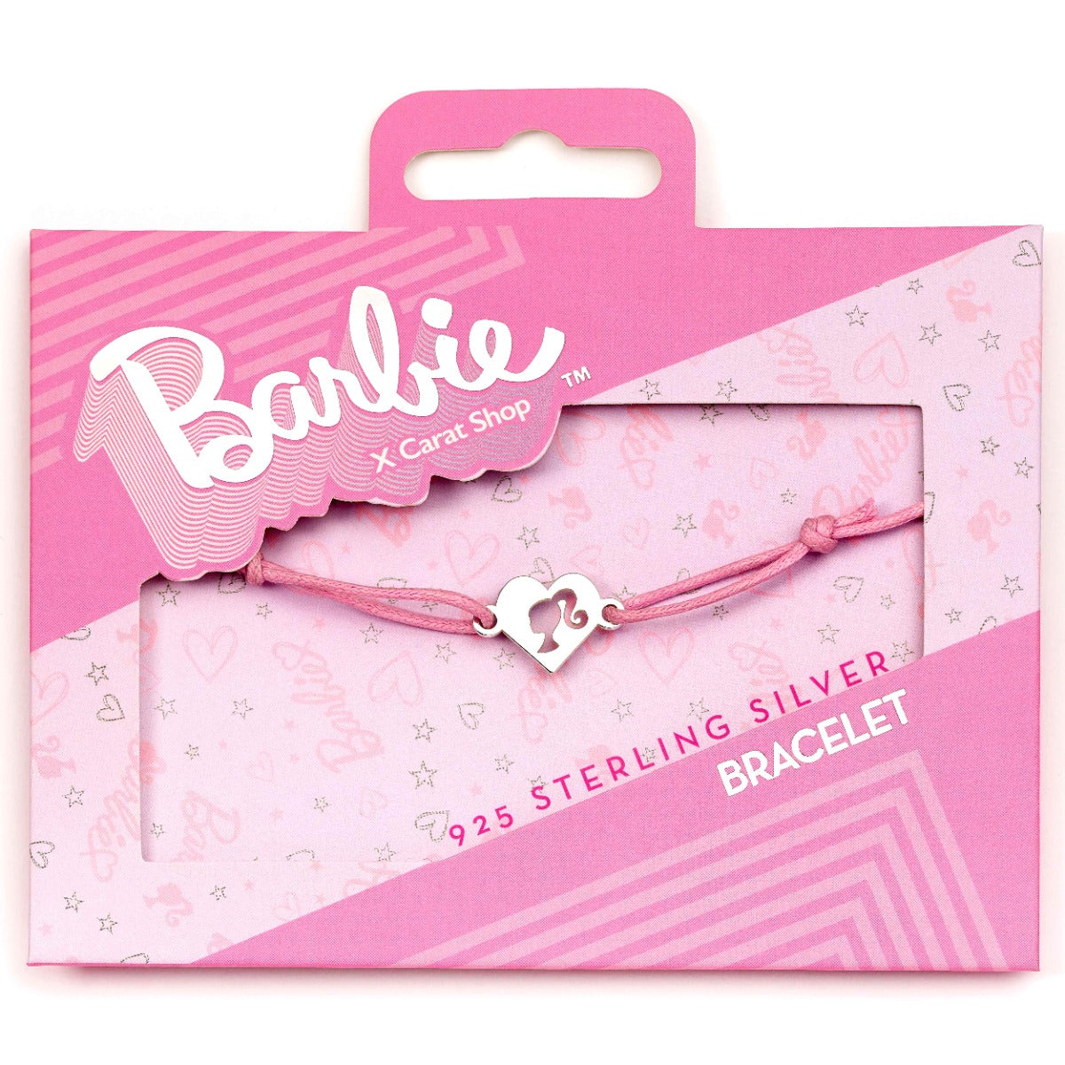 Barbie Sterling Silver Heart Friendship Pink Cord Bracelet