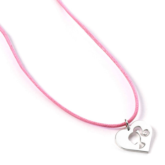 Barbie Sterling Silver Heart Pendant on Pink Cord Necklace