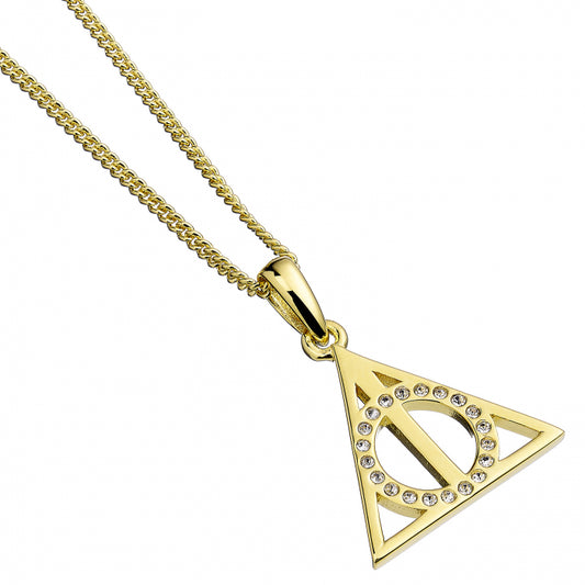 Harry Potter Sterling Silver Deathly Hallows Sterling Silver Gold Plated Necklace Embellished with Crystals