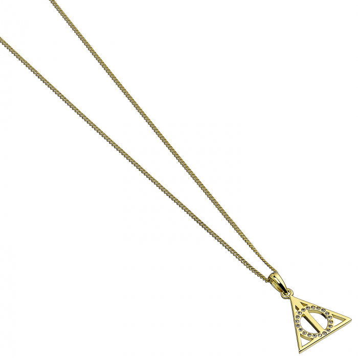 Harry Potter Sterling Silver Deathly Hallows Sterling Silver Gold Plated Necklace Embellished with Crystals