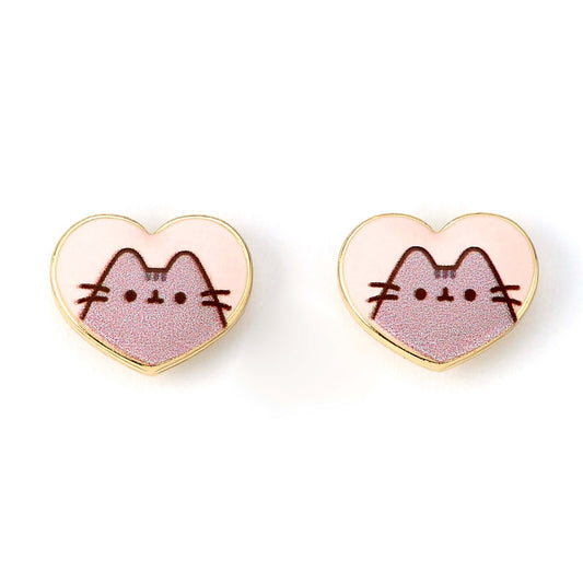 Pusheen the Cat Heart Shaped Stud Earrings - Gold